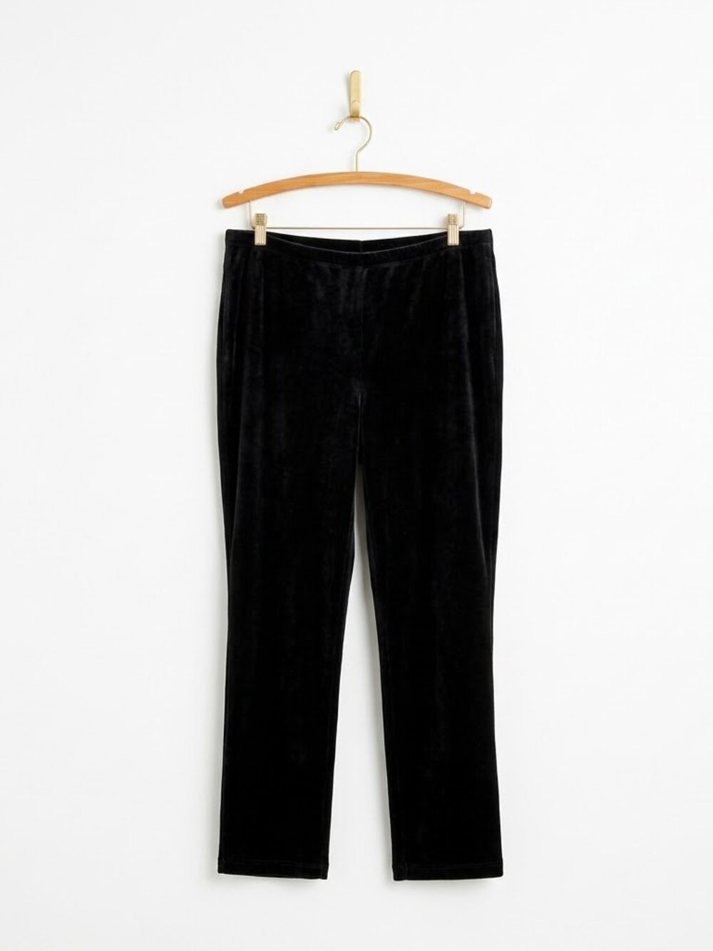 Black Velvet Pull On Pants Elastic Waist Straight Leg Trousers Size XL